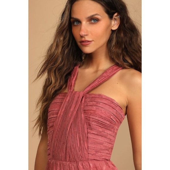 Lulus Lovely Celebration Rose Pink floral burnout, chiffon pant suit - Picture 5 of 7